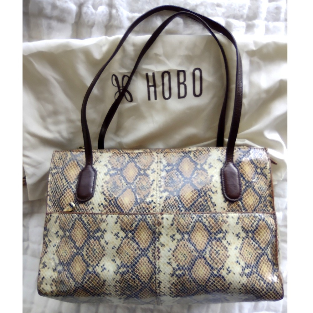 HOBO Snakeskin Embossed Leather Shoulder Bag Purse Brown Tan‎